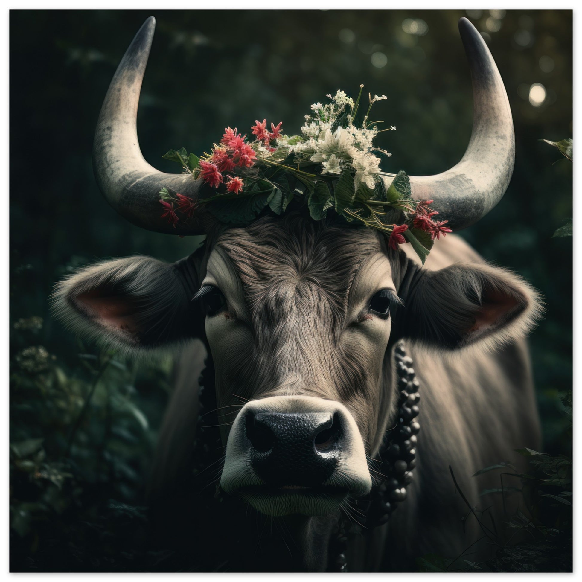 Schwarzwald Kuh mit Blumenkrone