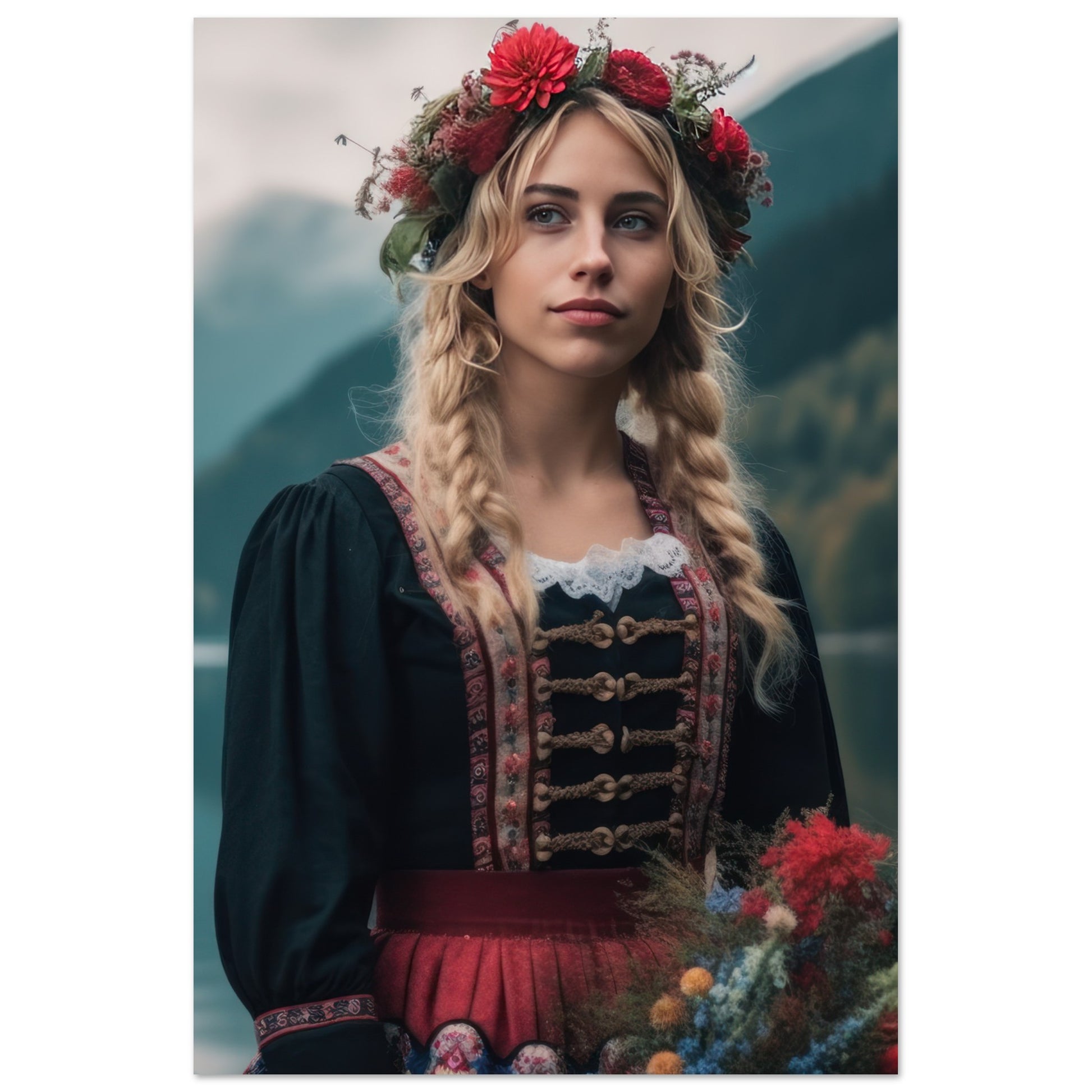 Bayrische Frau in Dirndl am See