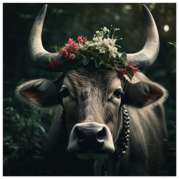 Schwarzwald Kuh mit Blumenkrone