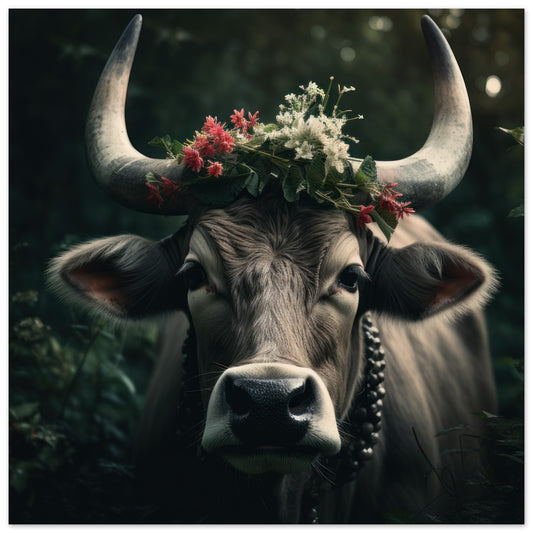 Schwarzwald Kuh mit Blumenkrone