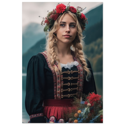 Bayrische Frau in Dirndl am See